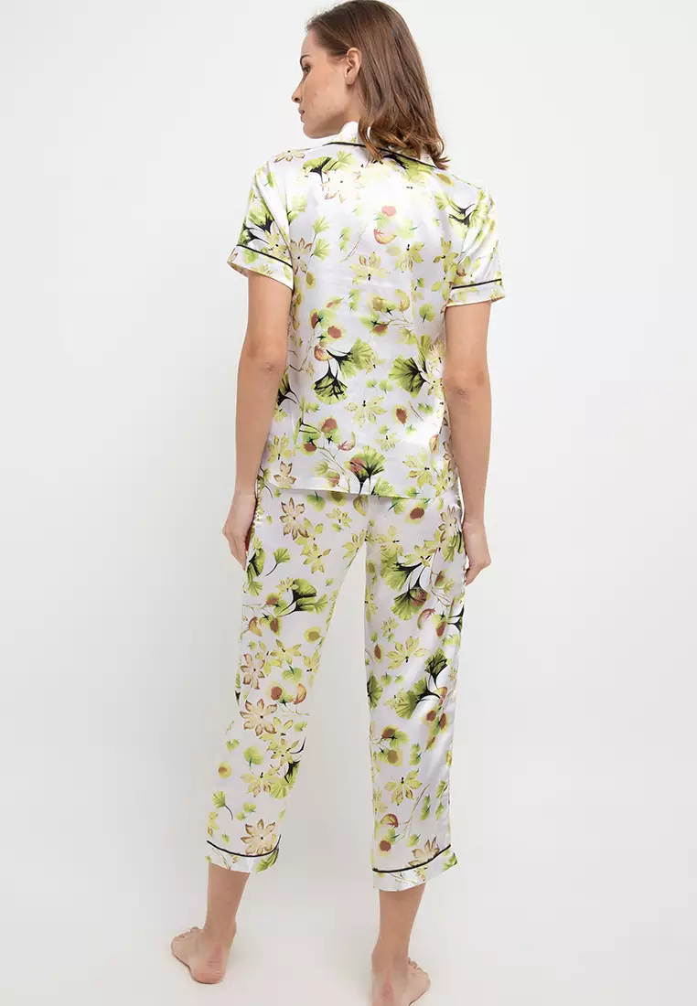 Pyjama Pijama Satin Silk Short Sleeve Long Pants Sleepwear