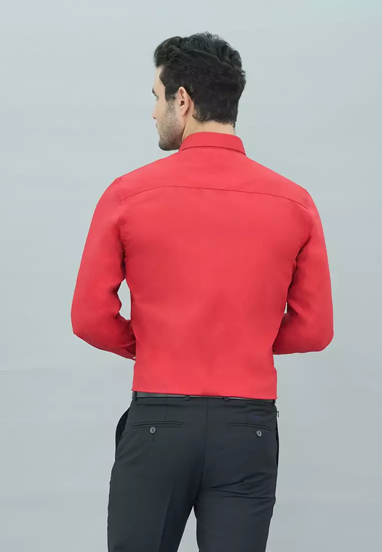 Johnwin - Kemeja Formal Basic - Lengan Panjang Warna Merah FSH.650.Q251.972.C-L/S