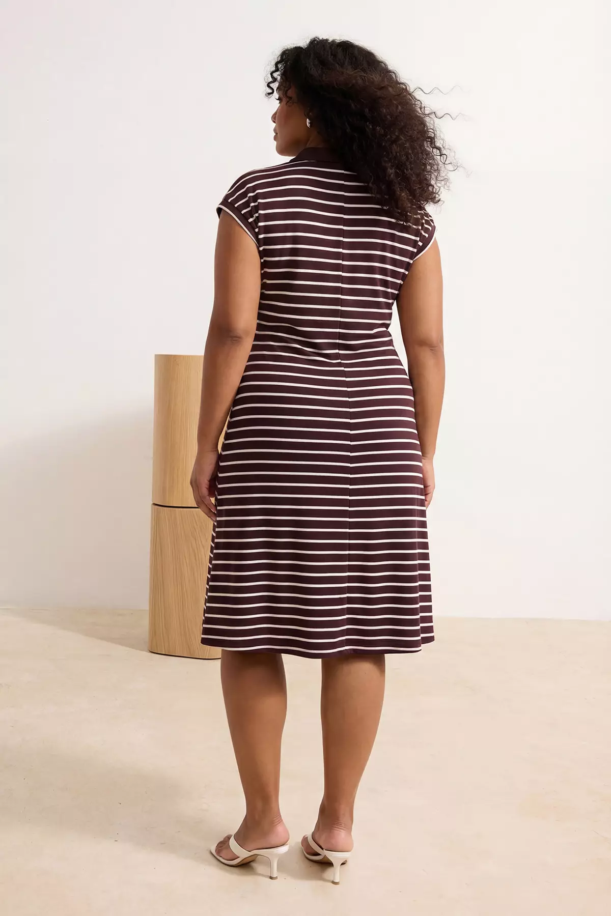Buy Trendyol Burgundy Striped Polo Neck A-Line Midi Knitted Plus Size Dress  Tbbss26Ah00088 Online | ZALORA Malaysia