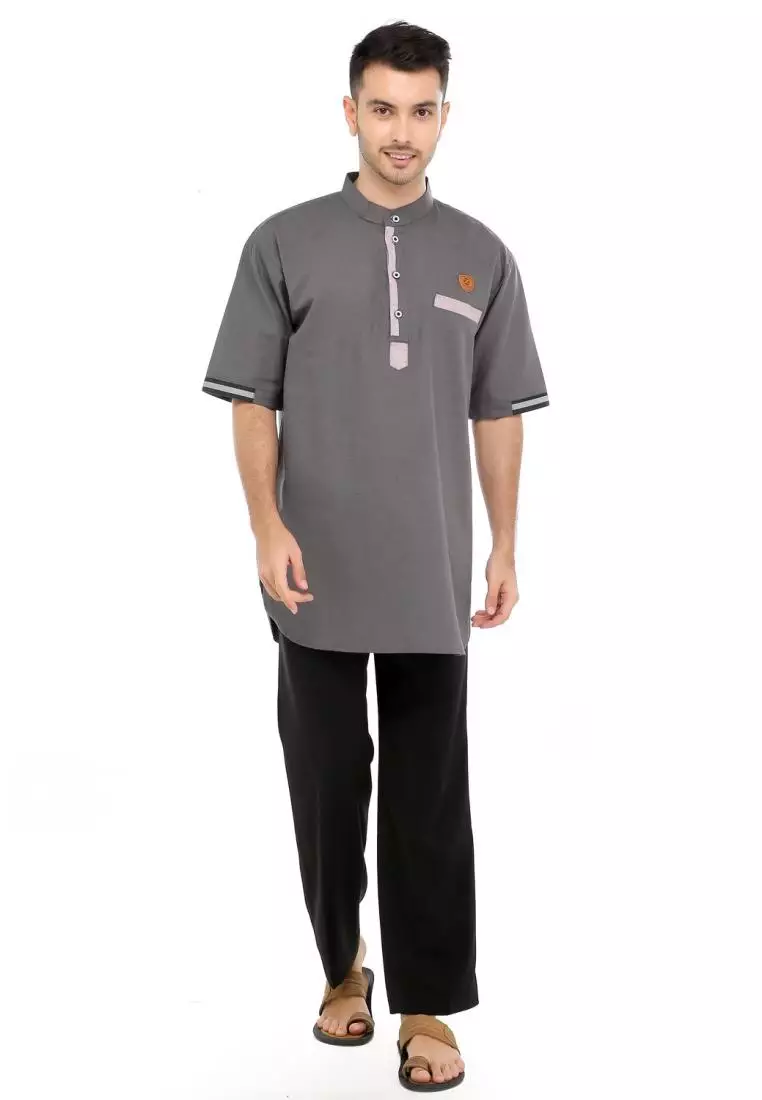 Baju Koko Gamis Muslim Pria Syakil - Abu Tua