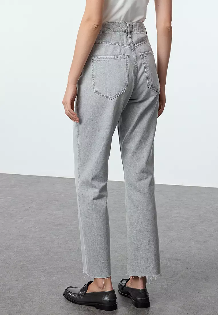 Cotton High Waist Straight Jeans