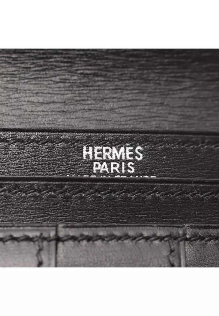 Pre-Loved Hermès bear souffle Bi-fold Long Wallet box calf black silver hardware □H stamp