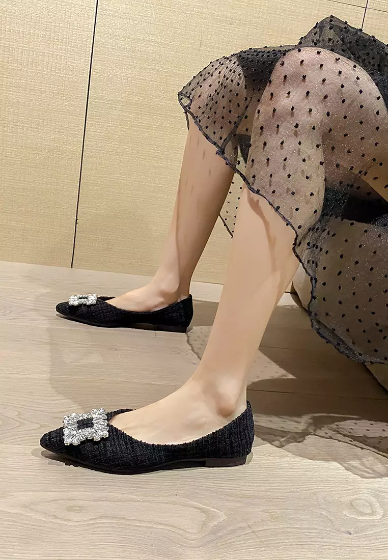 Rhinestone Buckle Pointed Flat Shoes WW373-19