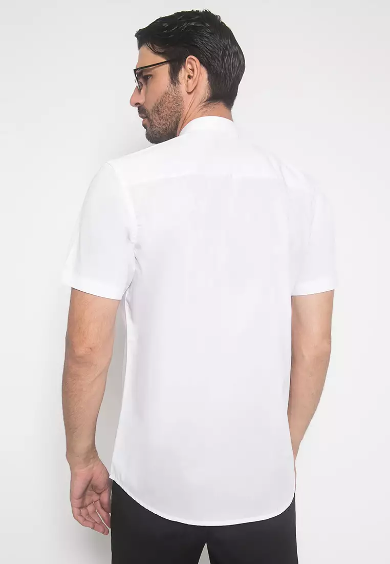 Johnwin - Kemeja Formal - Kerah Shanghai - Putih