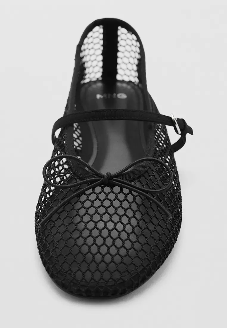 Mesh Ballet Flats with Strap and Buckle