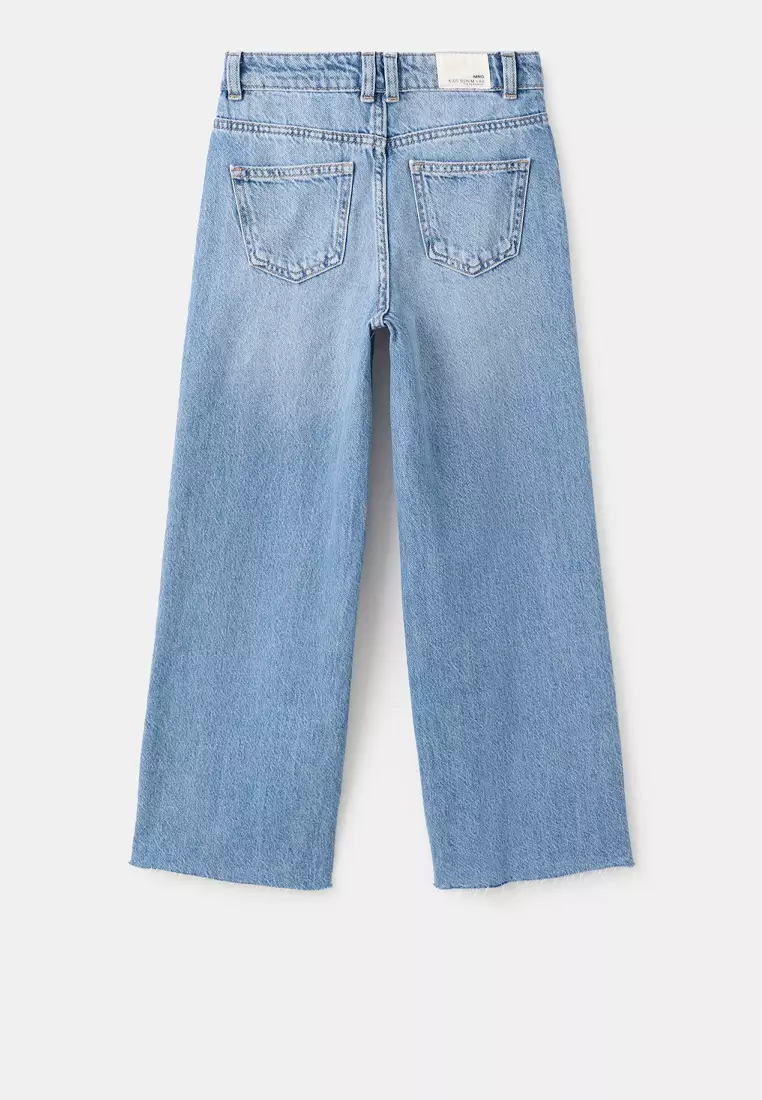 Wide Leg Low Frayed Hem Jeans