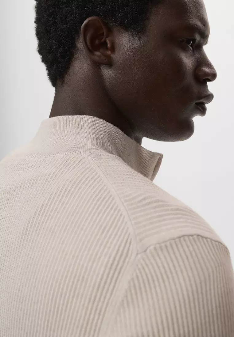 Ribbed Sweater With Zip Neck