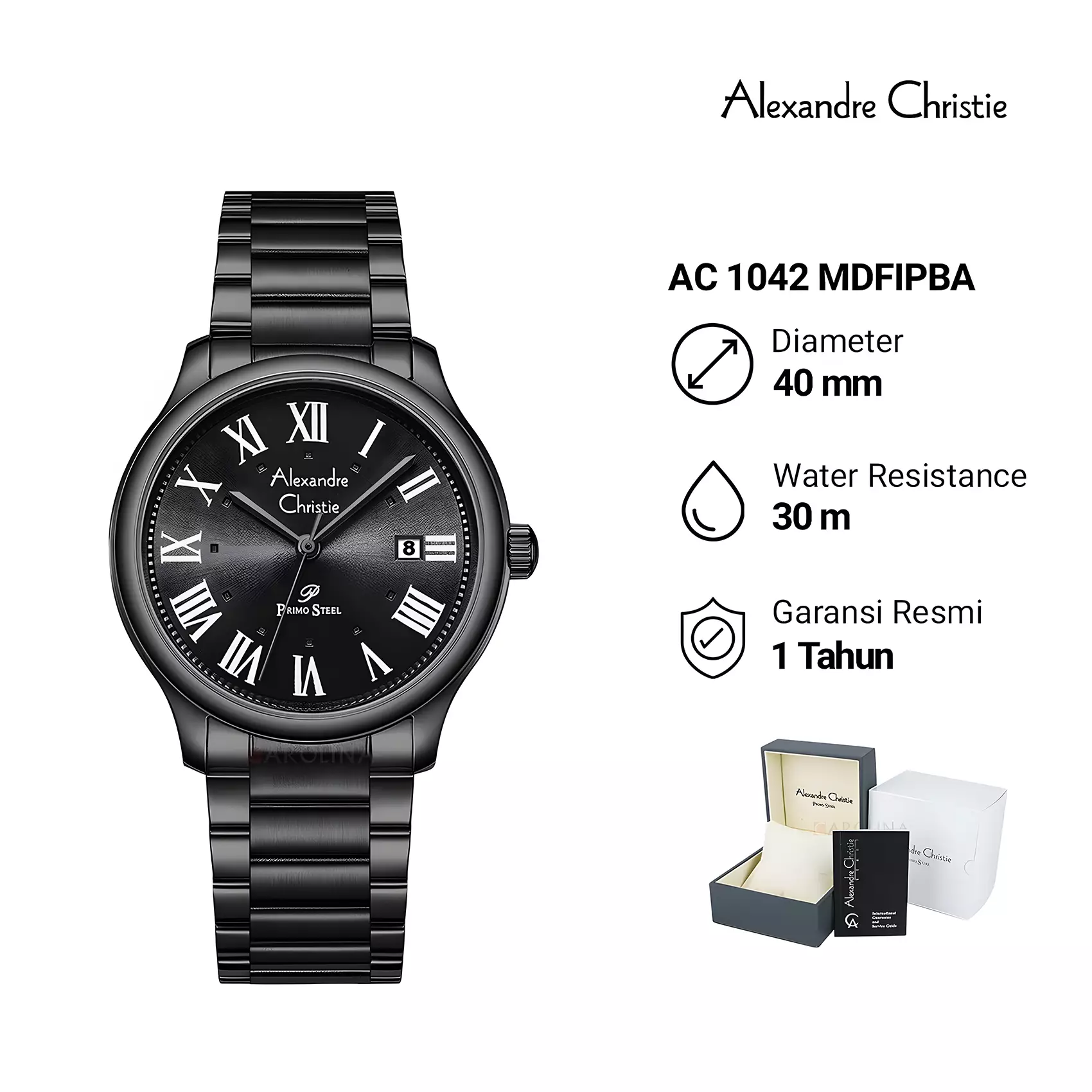 Alexandre Christie Primo Steel - Jam Tangan Analog Pria - Black - Stainless Steel - 1042 MDFIPBA