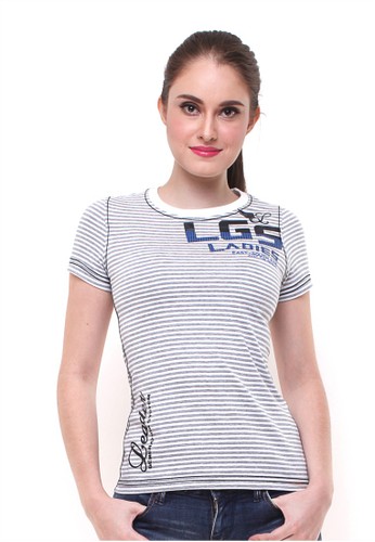 LGS - Slim Fit - Kaos Wanita - Motif Garis - Logo LGS - Abu