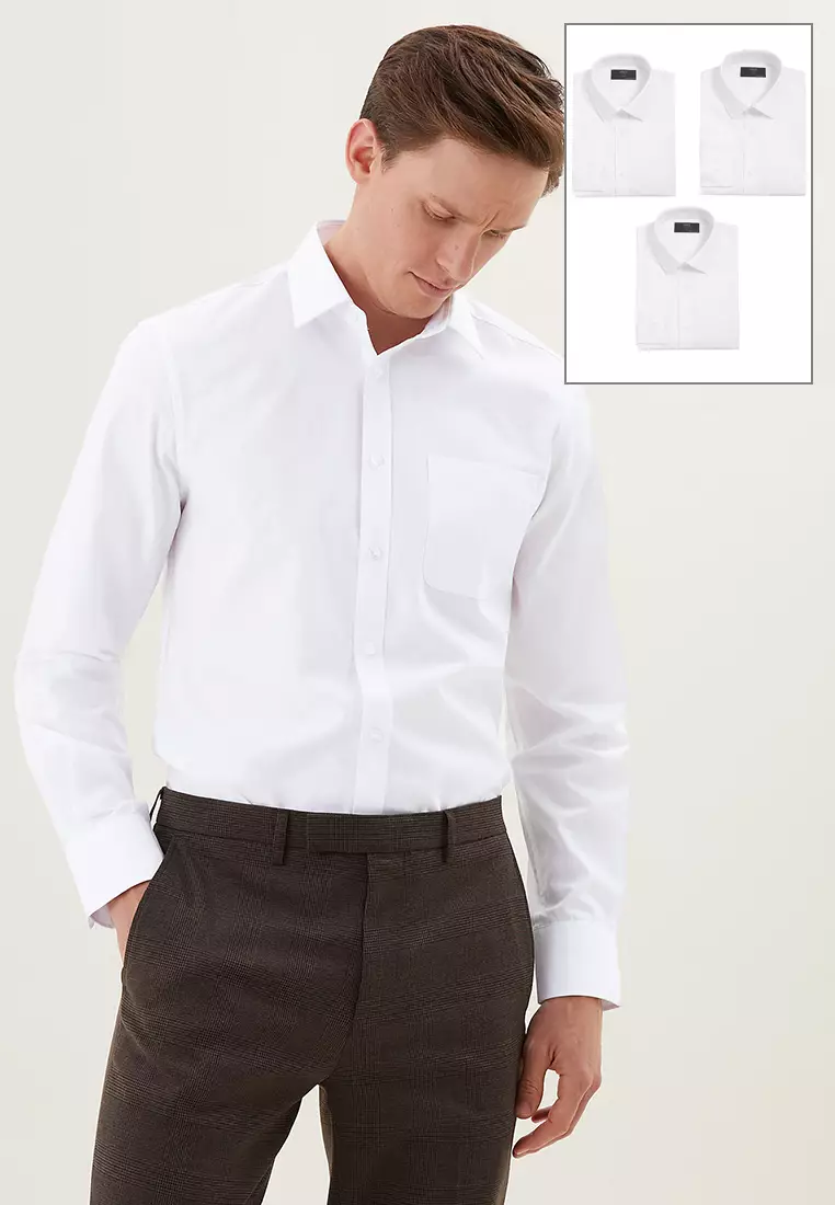Jual Marks & Spencer 3 Pack Slim Fit Long Sleeve Shirts Original 2024