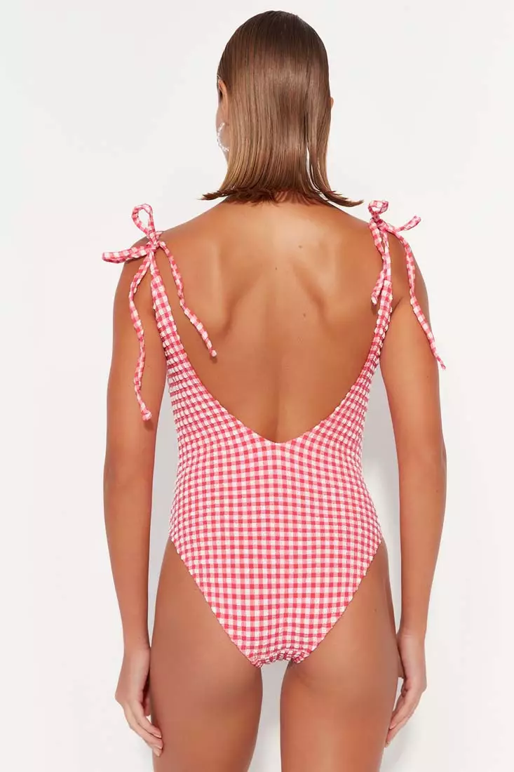 Red gingham one outlet piece swimsuit