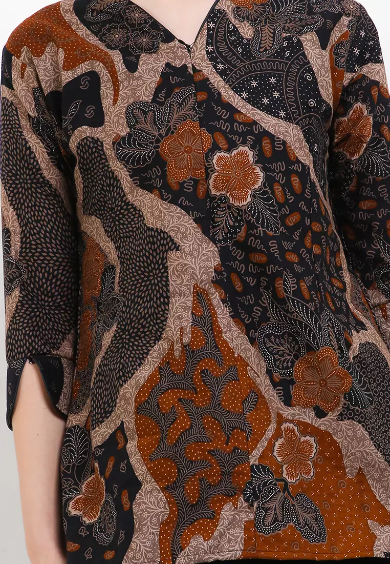 Blouse Batik Cingkarabala Oranye Premium Slimfit Elegant