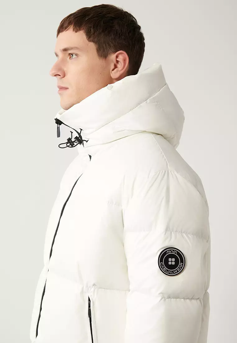 Men's White Goose Down Water Repellent Windproof Hooded Long Puffer Coat A32Y6021
