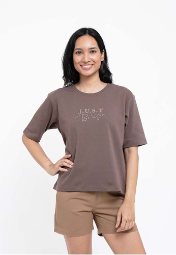 FOREST brown Forest Ladies Premium Cotton Loose Fit Cut Oversized Tshirt Women Crew Neck Print Tee - 822180-12LtBrown C204BAA5537273GS_1