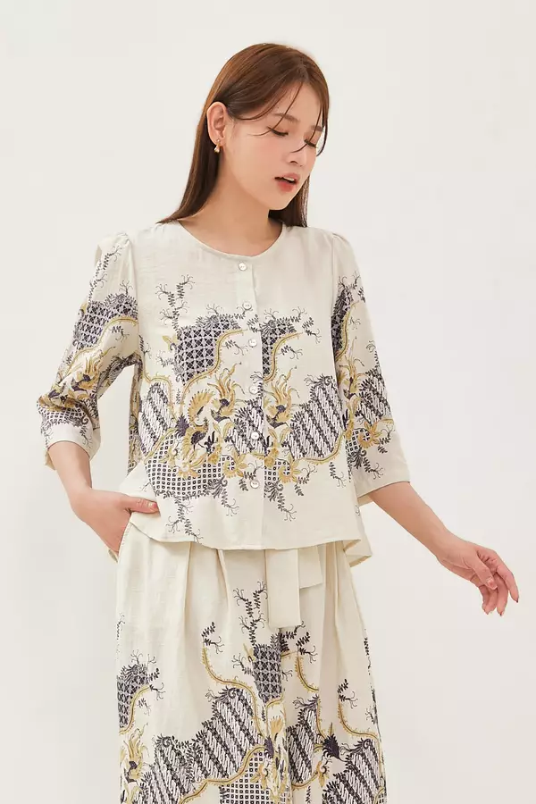 MINIMAL - Kanza - Blus Motif Parang - Beige Colour Beige