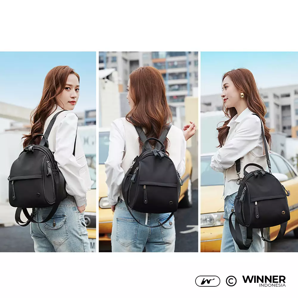 Tas Ransel Selempang 2in1 Oxford Anti-Air Backpack Korean Style (T14-017-6531) - Hitam Small
