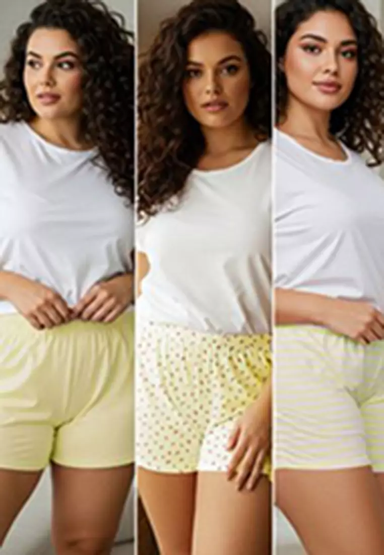 Yellow/Multicolored 3-piece 100% Cotton Printed Jersey Knitted Pajama Bottoms TBBSS25IA00006