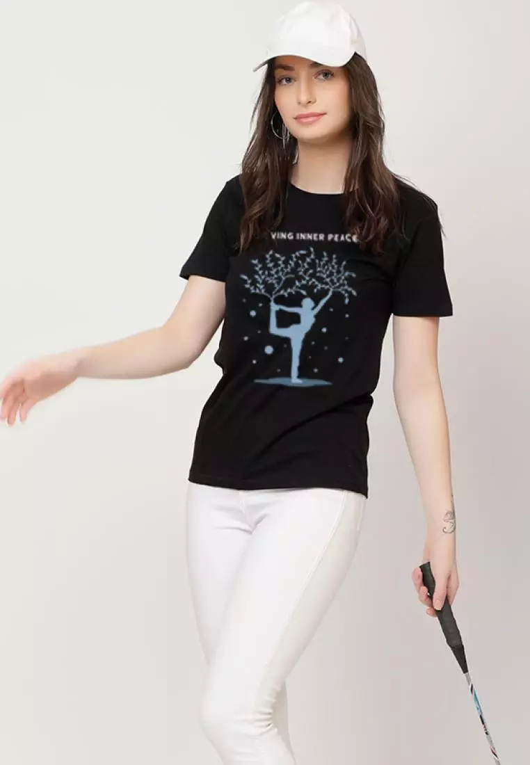 Inner Peace Relaxed Short Sleeve Stylish Black Cotton Casual Graphic Print Tee/TShirt