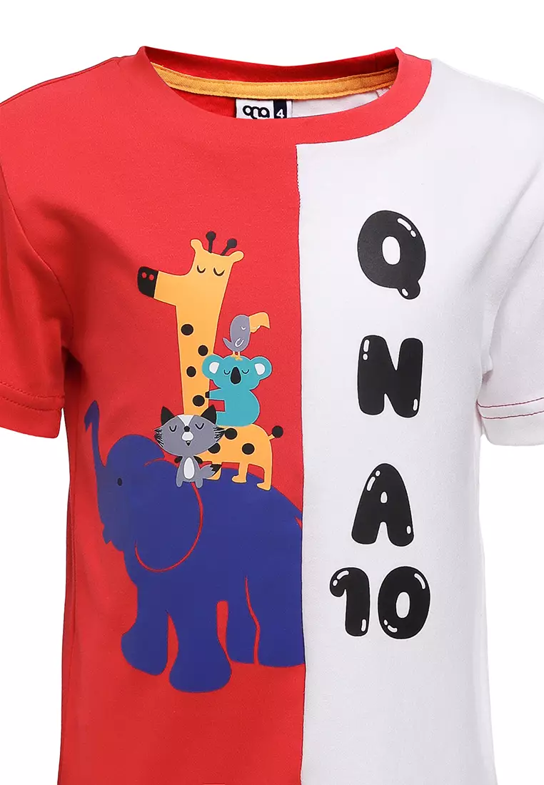 Qna Boy Chord T-shirt Anak Merah Kombinasi Putih