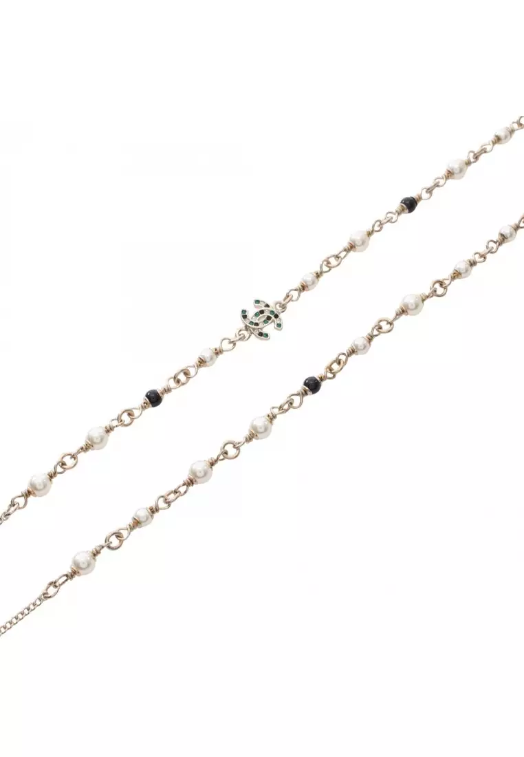 Pre-Loved Chanel Year's Gift 2025 coco mark Bambi necklace GP Fake pearl Rhinestone gold white green G26C