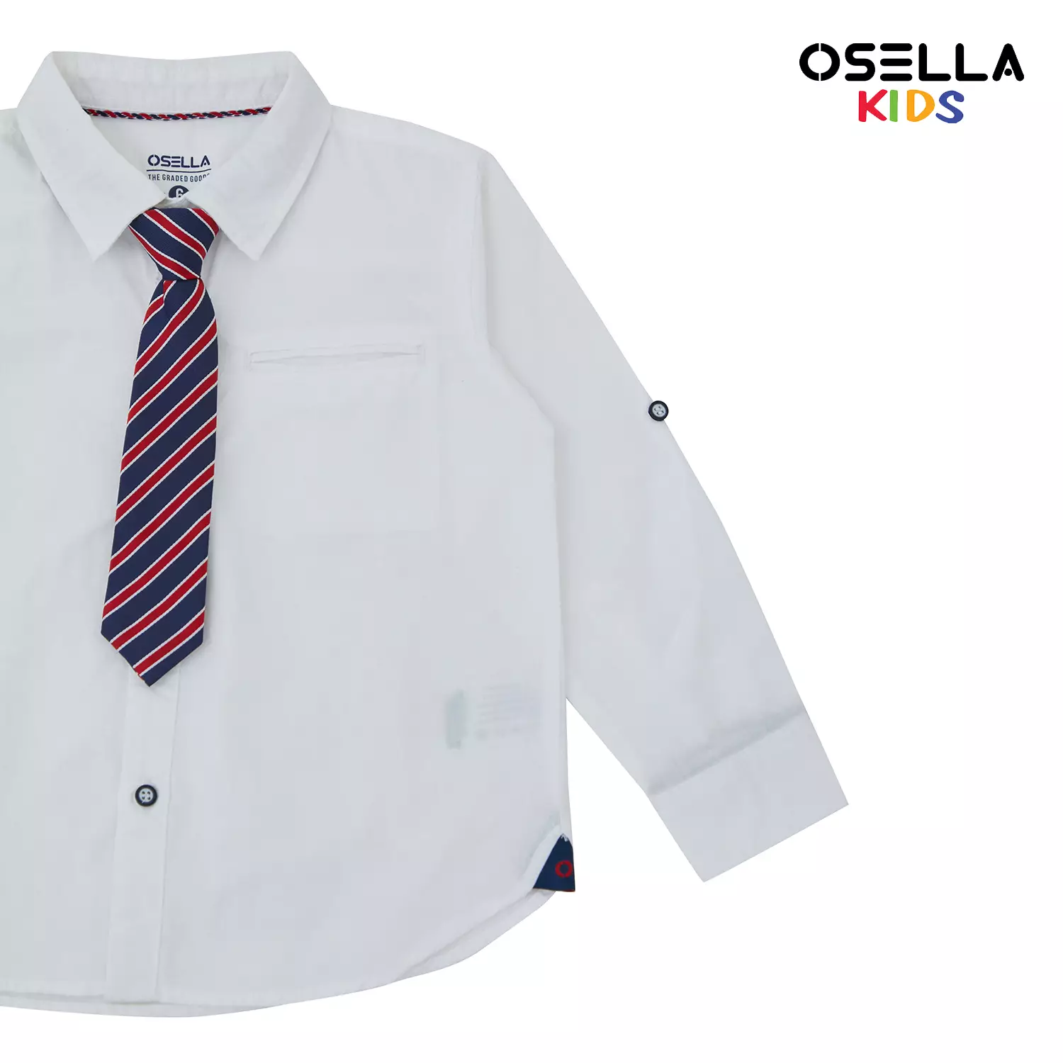 [NEW] Osella Regular Long Sleeve Collared Shirt In White With Additional Red Tie 2237400401 | Kemeja Lengan Panjang Anak Laki-Laki