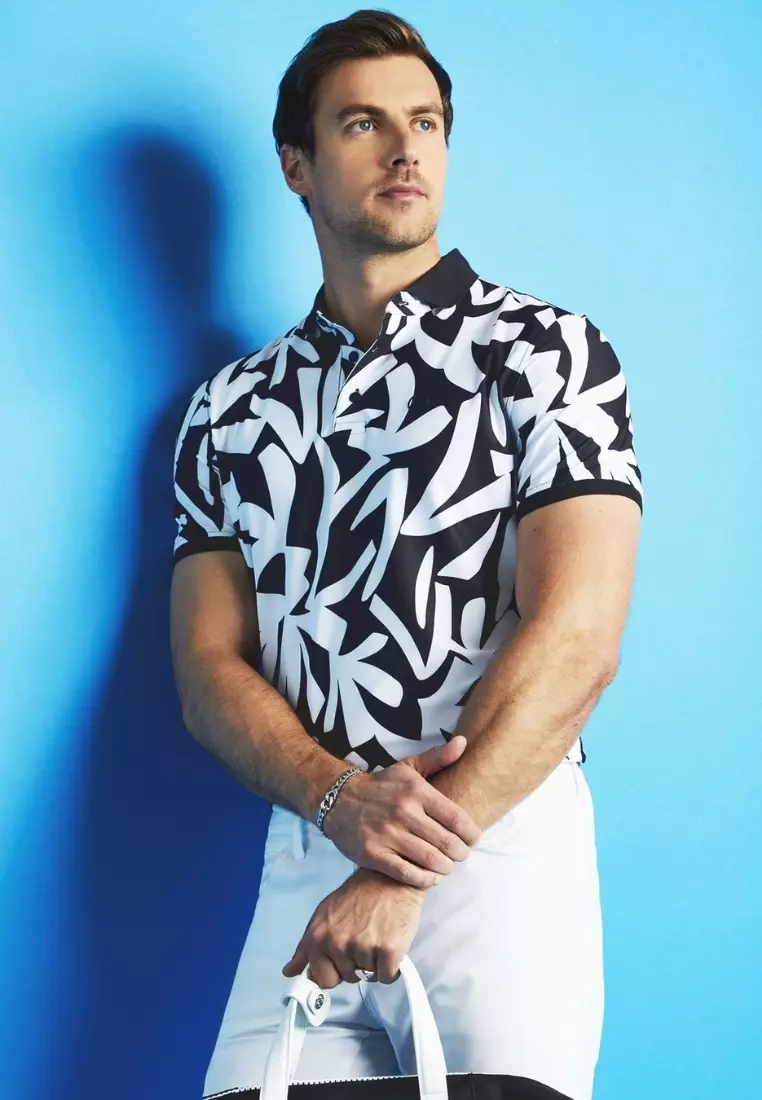 G/FORE Men’s Contrast Palm Tech Piqué Modern Spread Collar Polo