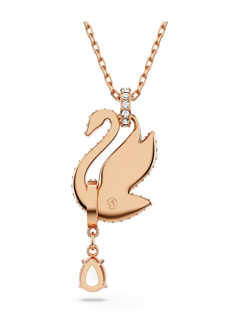 Swarovski Swan pendant, Swan, Black, Rose gold-tone plated