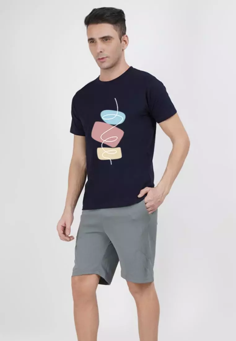 Splash Graphic Navy Blue Cotton Short Sleeve Essential T-Shirt