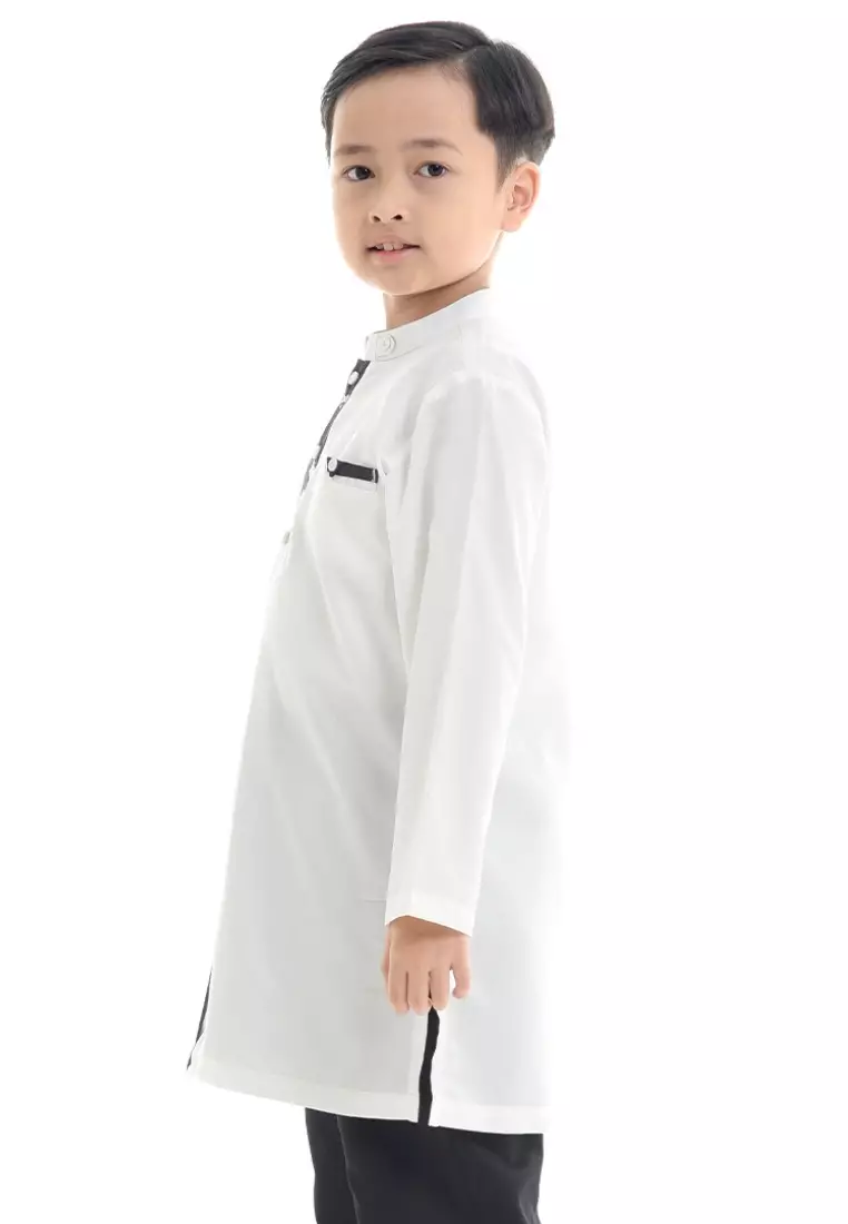 Rabbani - Jubah Koko Anak Lengan Panjang Alman Exclusive White Black