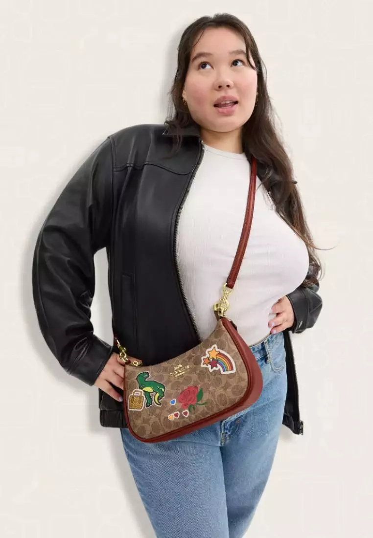 Coach Teri Shoulder Bag In Signature Canvas With Sticker Print Tan Multi
