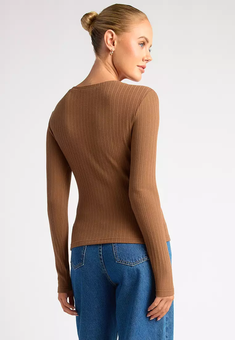 Asymmetric Button Up Long Sleeves Jersey Top