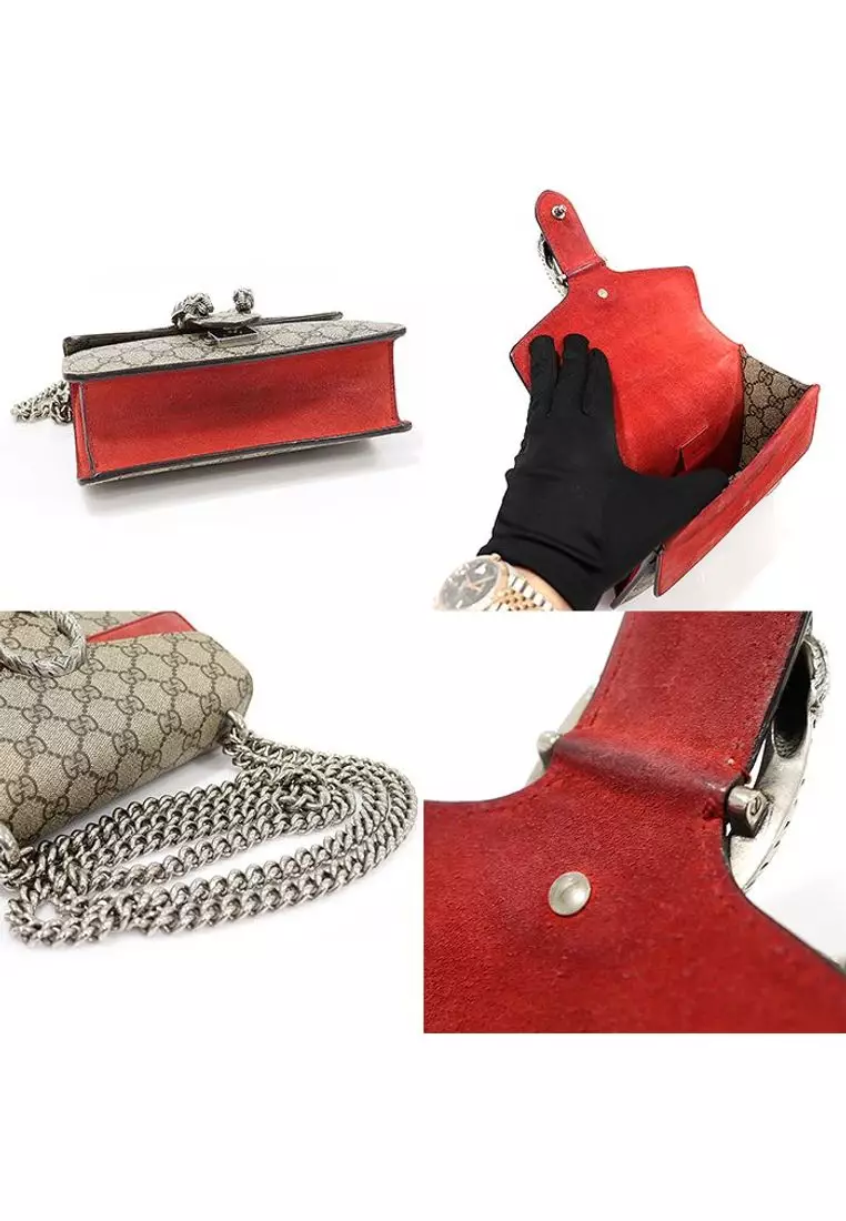 二手 GG Supreme 帆布紅色麂皮 Dionysus 迷你鏈單肩包