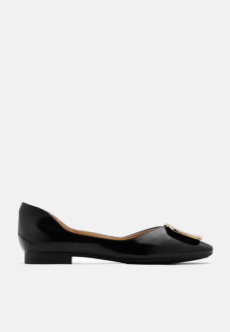 Discount on Pazzion  shoes - SKU: Mura Gold Buckle Shiny Leather Flats Black