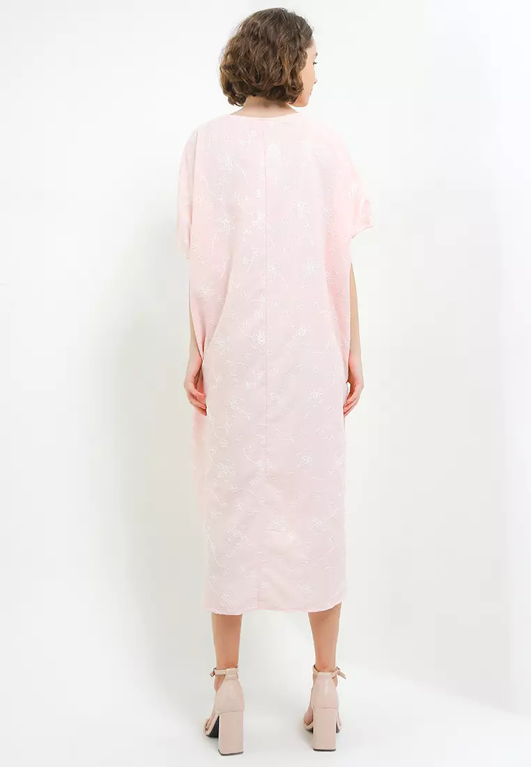 V Neck Lace Trimmed Emb Kaftan