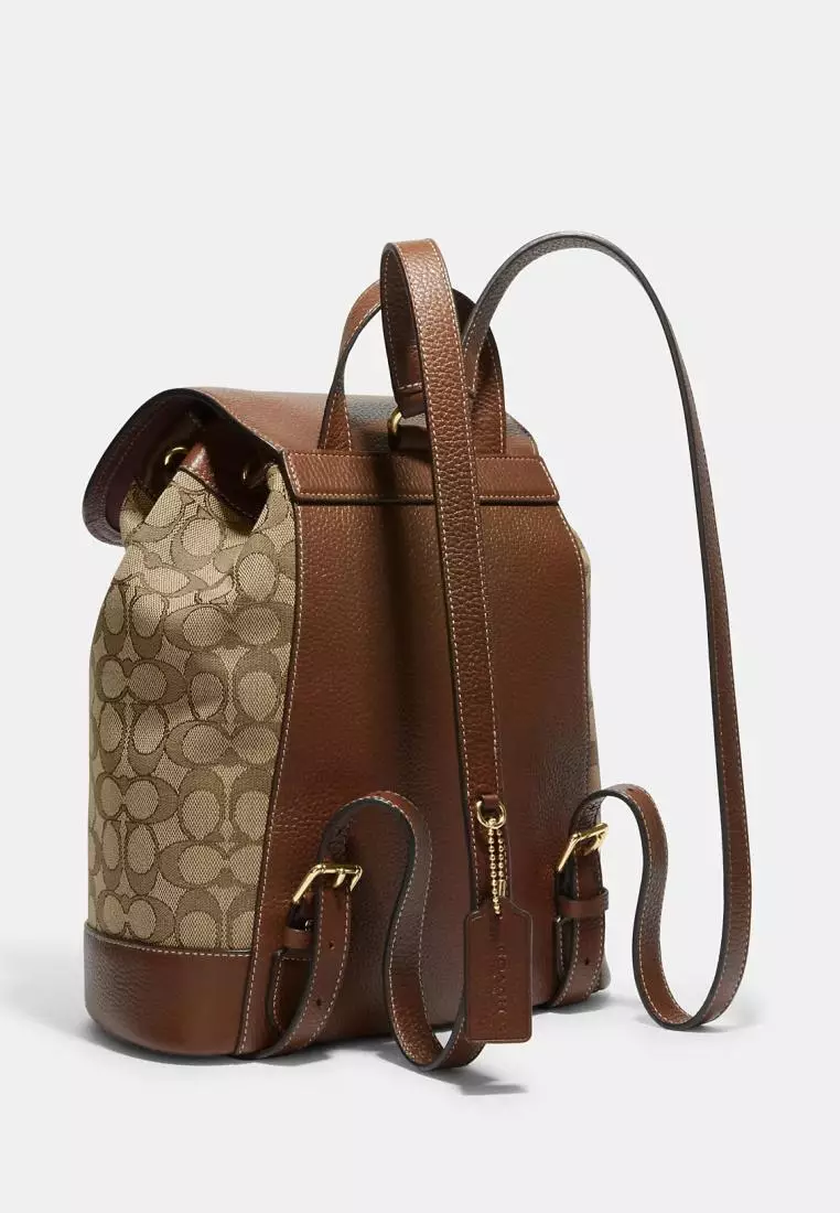 Coach Dempsey Drawstring Backpack In Signature Jacquard With Stripe And Coach Patch Saddle Multi