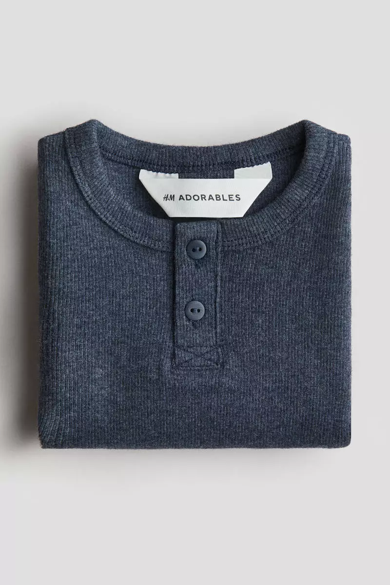Ribbed cotton Henley top