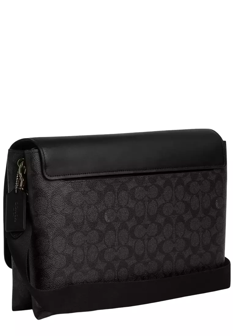 Caleb Messenger Bag In Signature Canvas - Charcoal/ Black CY837