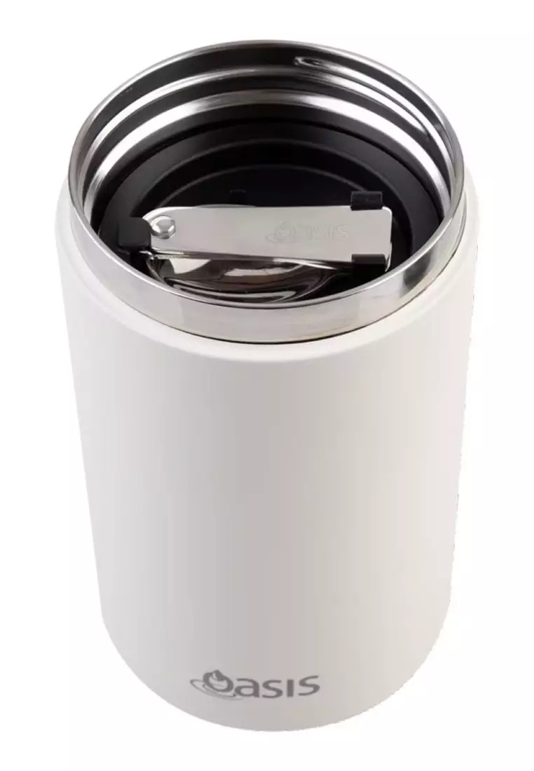 Oasis S/S Insulated Dual Compartment Food Jar W Handle And Spoon 700ML - Alabaster