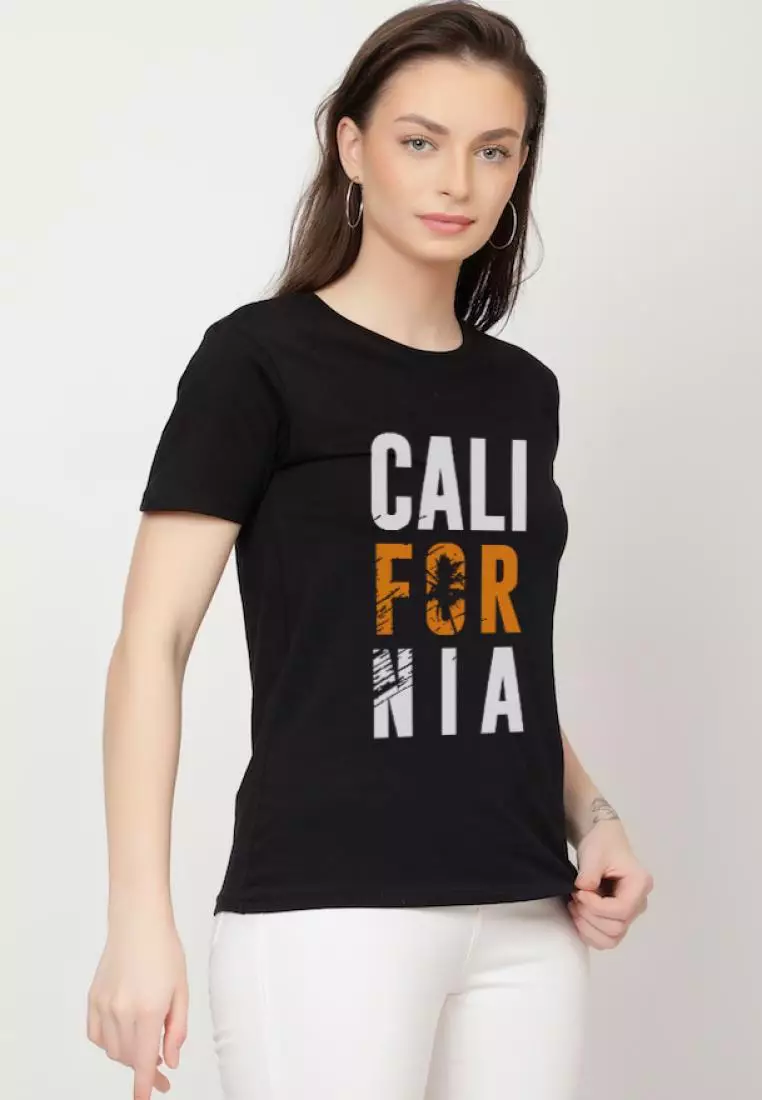 California Cool Style Relaxed Short Sleeve Stylish Black Cotton Casual Graphic Print Tee/TShirt