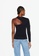Sisley black Single-shoulder cut-out t-shirt 25C37AA5A4FB68GS_2