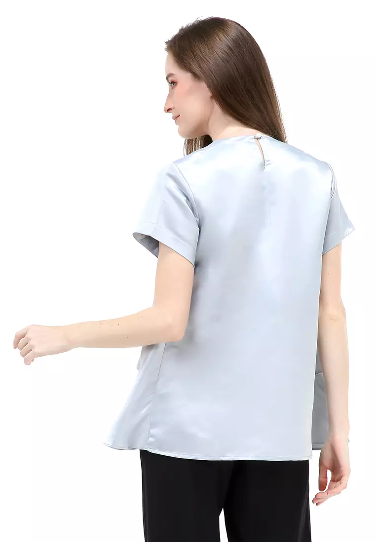 Kailah Blouse Short Sleeves Wanita Motif Polos Atasan Casual - Grey