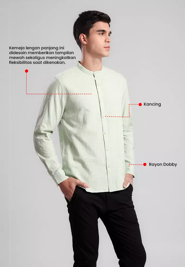 MANZONE X MINIMAL - Kemeja Koko Lengan Panjang Pria Aqara LS Modern Fit - Green Light Warna Green_Light