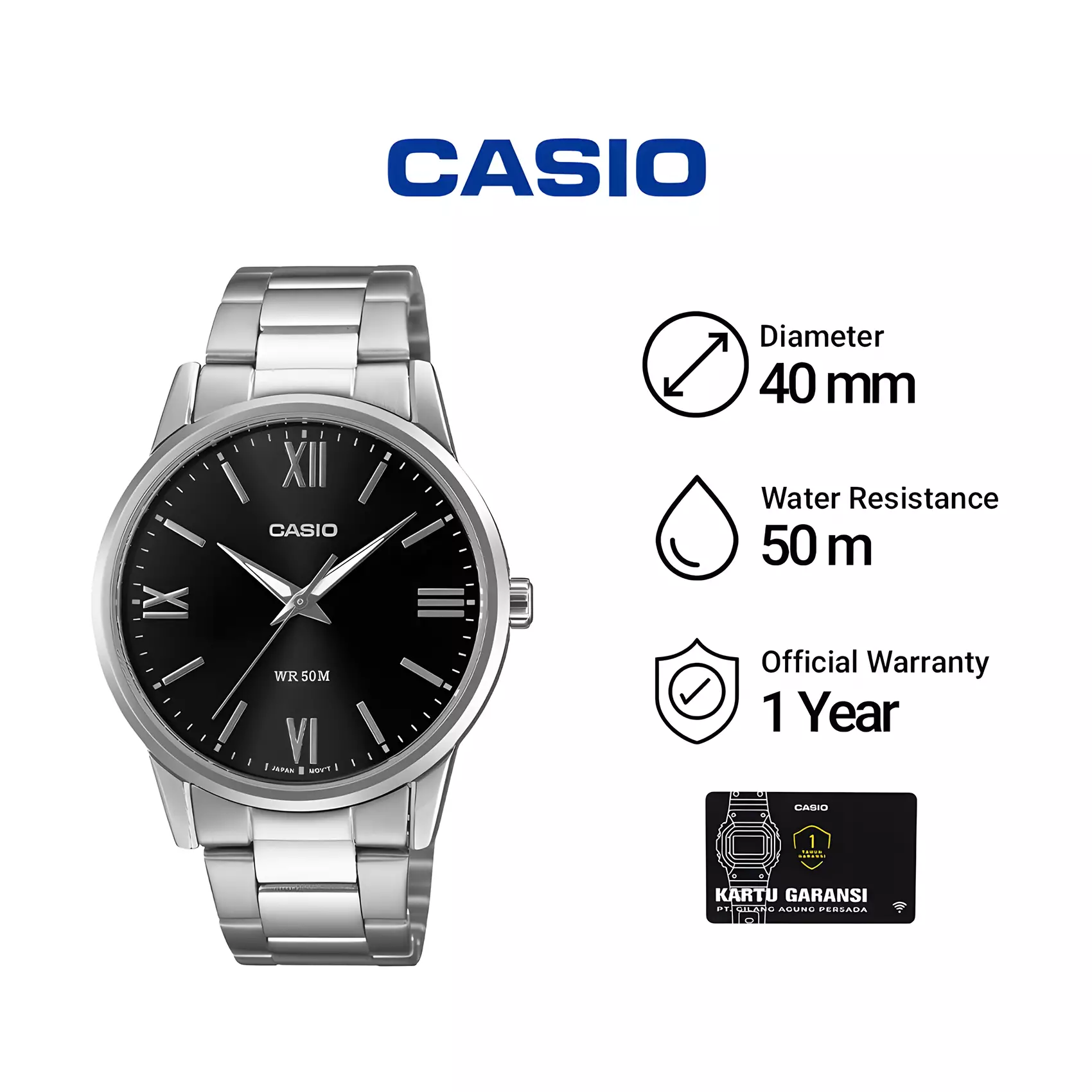 Casio - Jam Tangan Analog Pria - Black Dial - All Silver Stainless Steel - MTP-1303DD-1AV