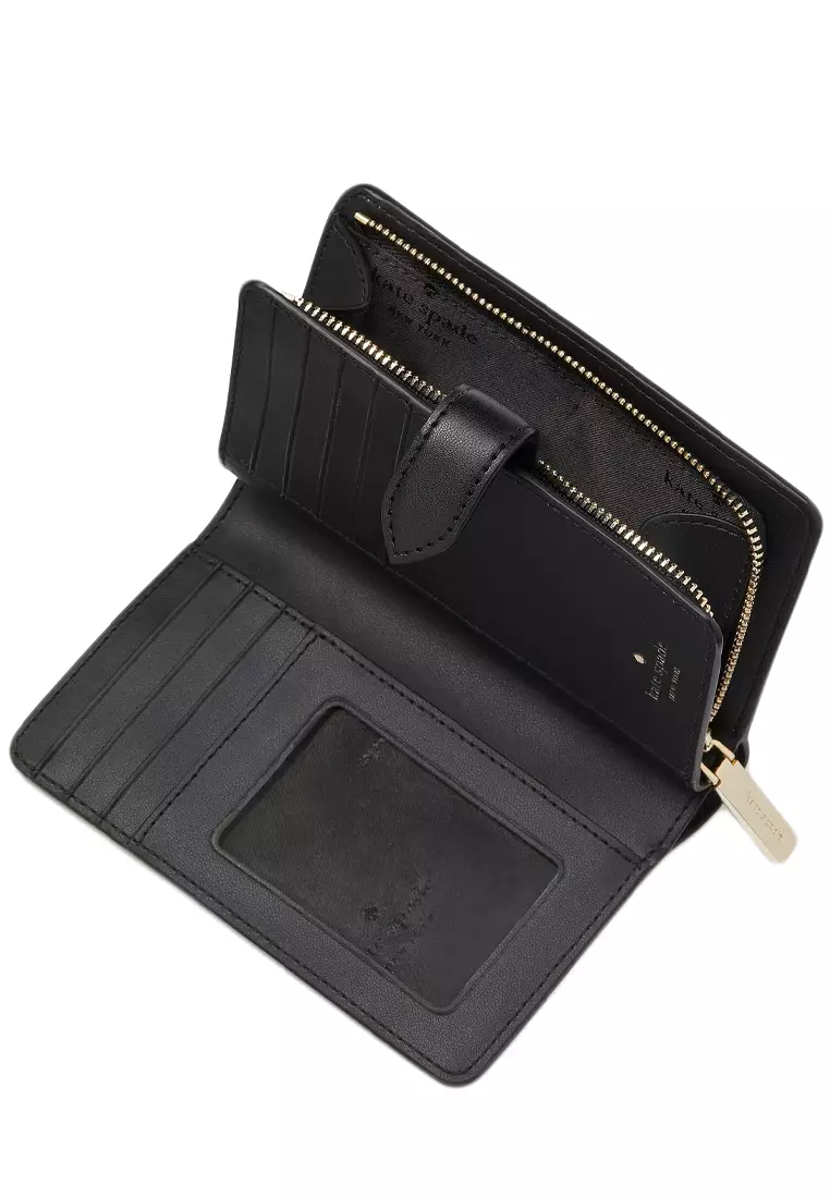 Signature Spade Flower Medium Compact Bifold Wallet - Black