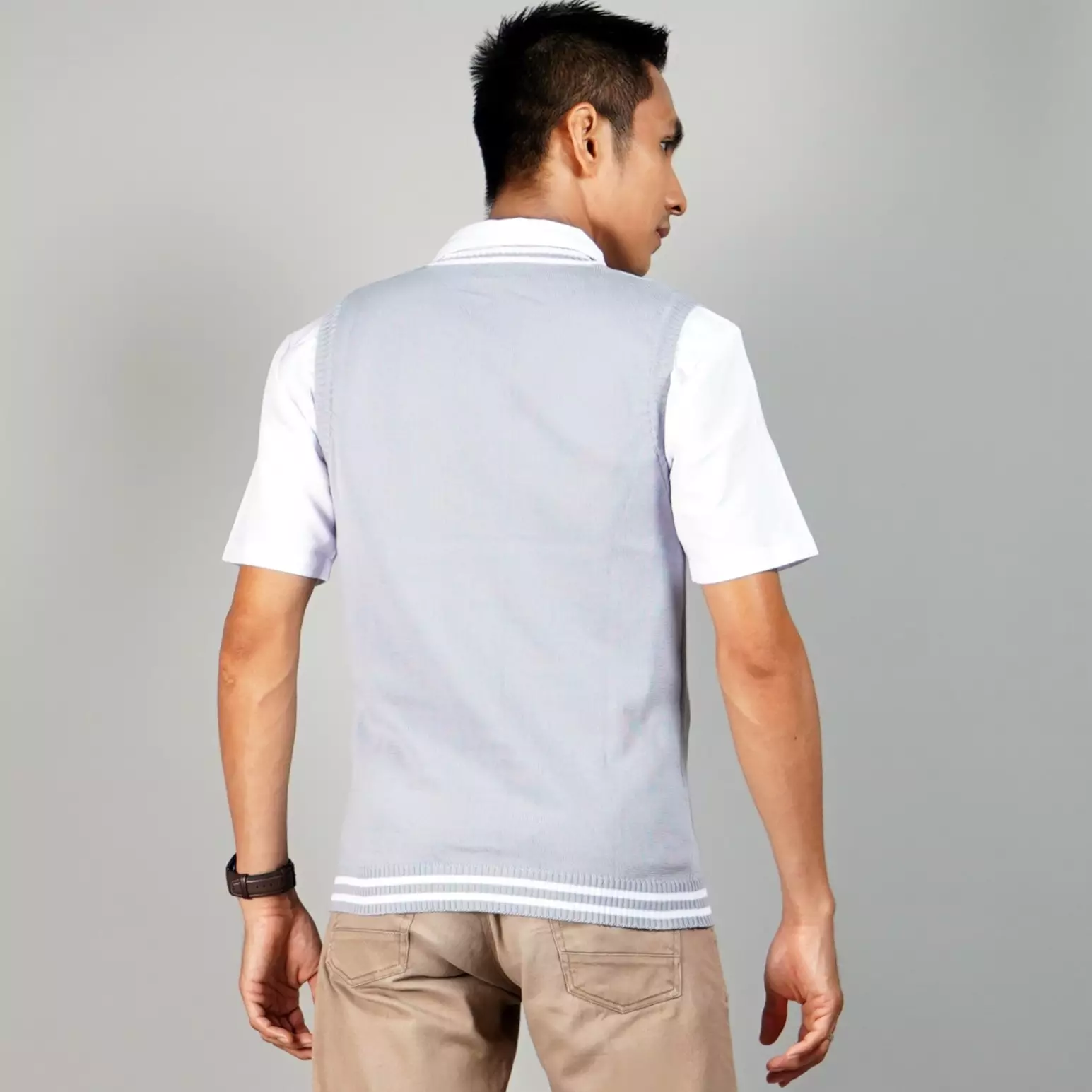 VICKO Knit Outer Rajut Pria Rompi Sekolah Rompi SMA - ABU MUDA