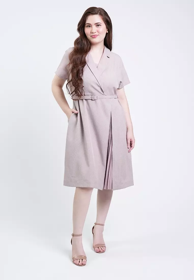 Milly Plus Size Anna Pleated Belted Wrap Sheath Dress