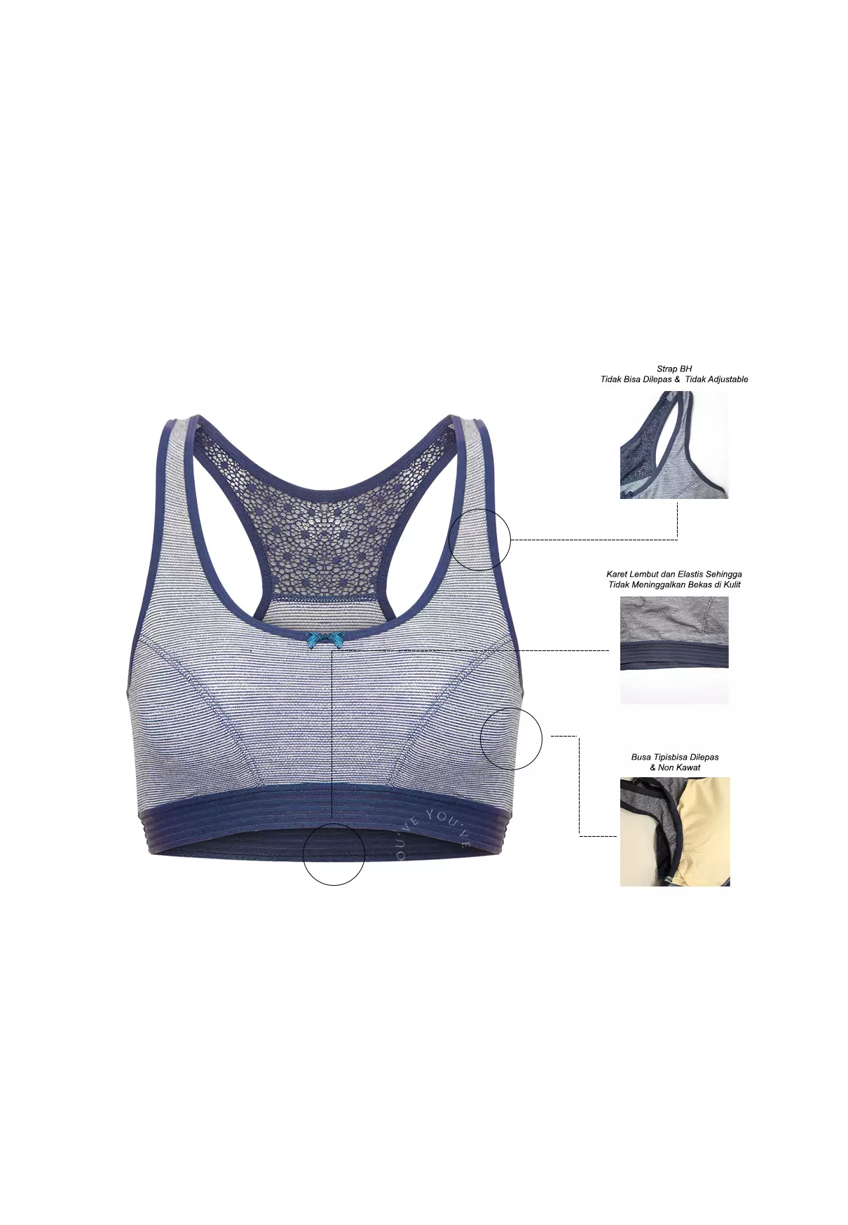 You've (YouHave) BH Sport Bra Sport Bra Wanita Tanpa Kait Busa Tipis 100039