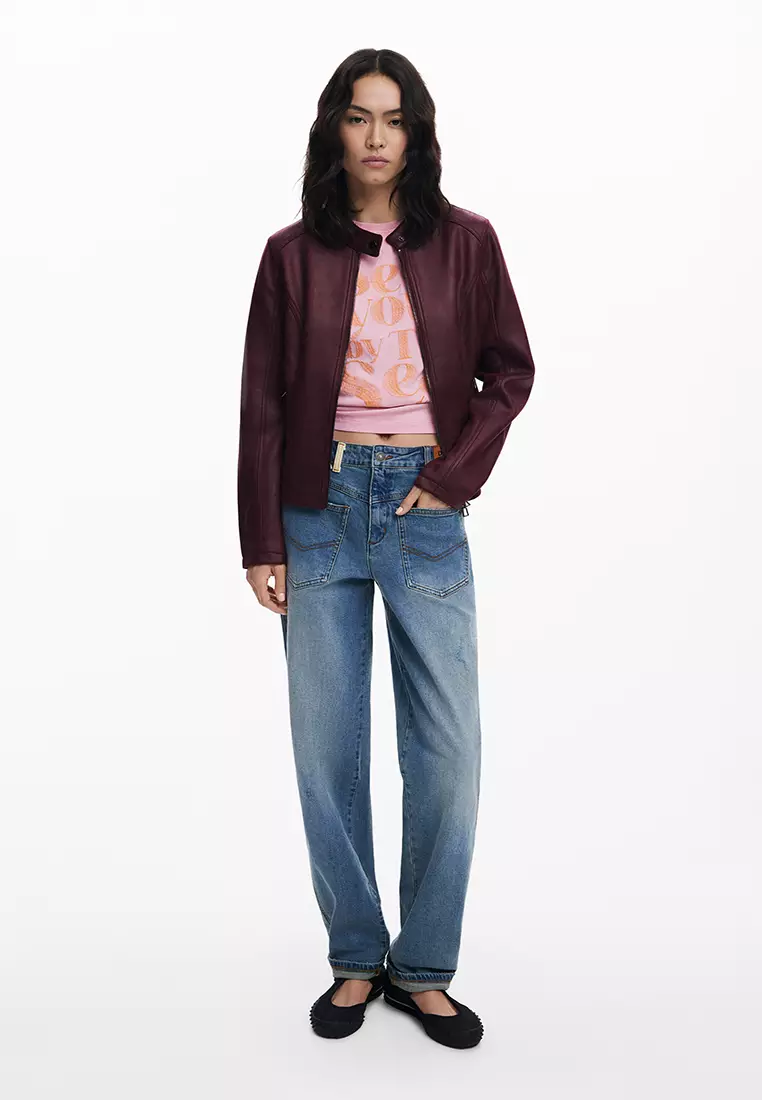 Combined faux leather jacket