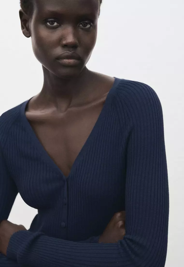 V-Neck Ribbed Knit Sweater