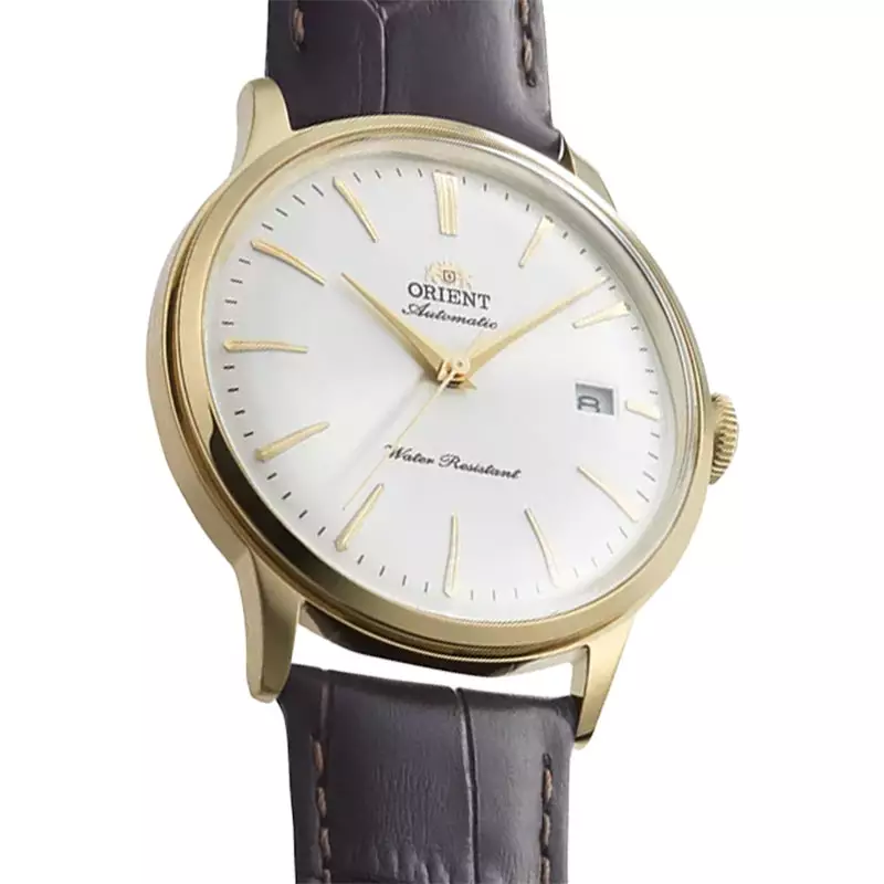 Jam Tangan Pria Orient Classic RA-AC0028S Bambino Automatic White Dial Brown Leather Strap